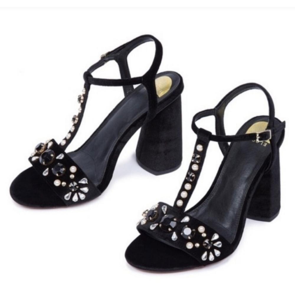 2FOR$30 - NIB Eloquii T-Strap 4" High Heeled Chucky Heel Velvet Beaded Shoes 10W - Picture 2 of 8